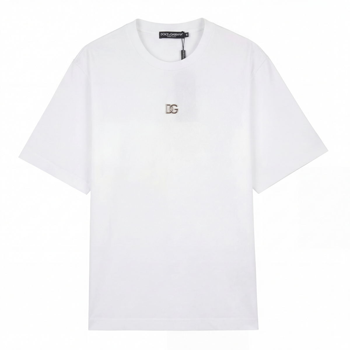 White T-shirt with Metallic DG Logo in Silver